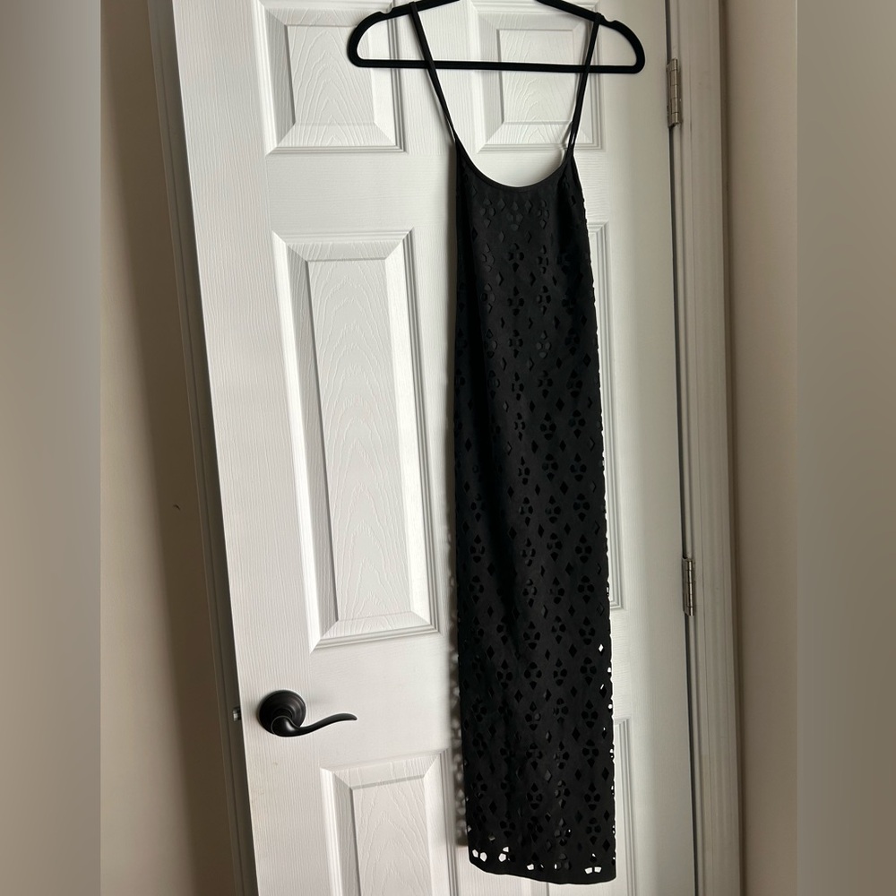 Tibi Black Lazer Cut Midi Dress